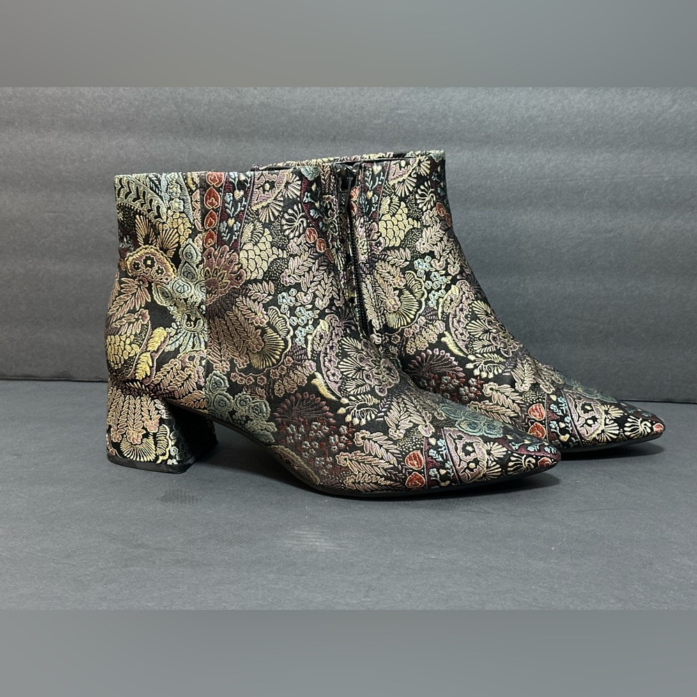 Alex Marie Brocade Ankle Boots – Size 8M – Floral Jacquard Heels